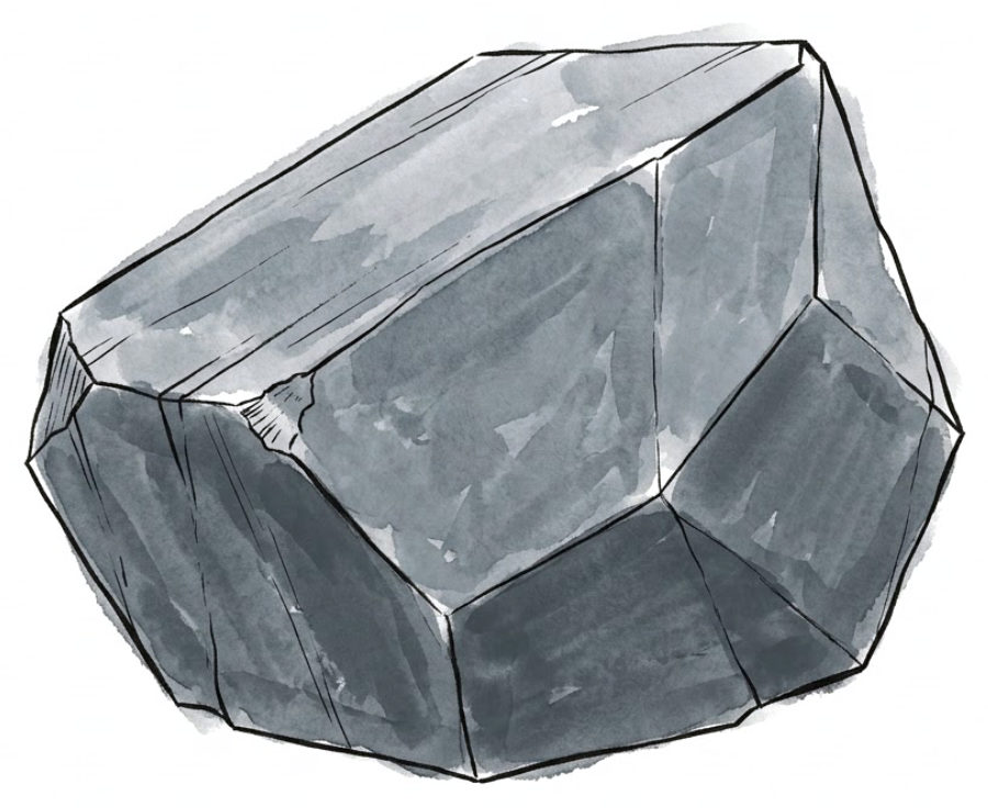 Rock: a grey faceted boulder, patient by construction.